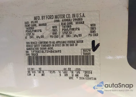 2002 Ford F-150 Lariat/Xl/Xlt из США, поврежденный, VIN 1FTRX18L72NB63693